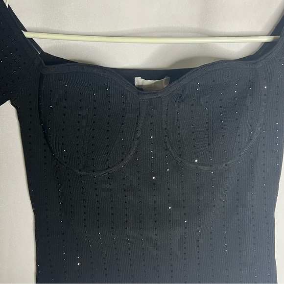 H&M Ribbed Off-the-shoulder Top Sweetheart Neckline Black Top Women’s Size Small - Picture 9 of 10